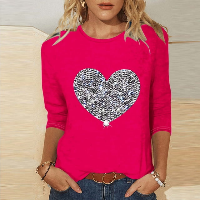 Mefallenssiah Blouses pour Femmes 2024 T-Shirt Imprimé Mode Femmes 3/4 Manches Chemisier Col Rond tops Décontractés