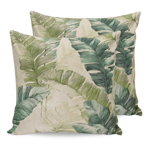Pillow Covers 20x20 Set of 2, Tropical Leaves Throw Pillow Covers Decorative Couch Cushion Cover, Farmhouse Summer Green Banana Leaf Microfiber Soft Square Pillowcases for Bedroom Living Room Sofa
