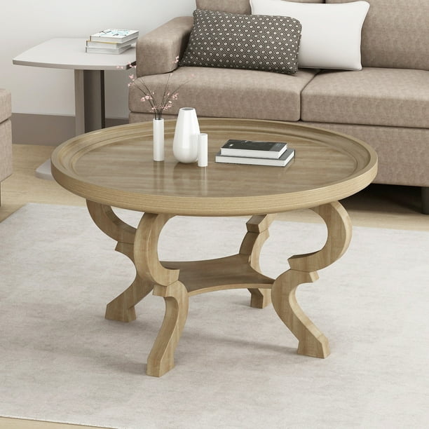 Rustic Accent Round Coffee Table With Open Shelf For Living Room Walmart Com Walmart Com