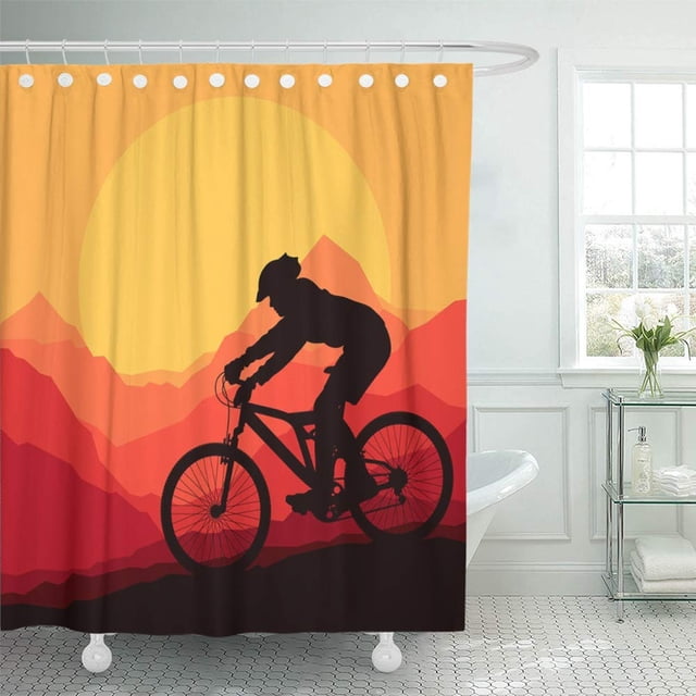 ABPHQTO Silueta Ciclista de montaña en naturaleza salvaje Paisaje Bicicleta Aventura Ciclista Cortinas de ducha de baño impermeables Set 165x180 cm ABPHQTO PKNMT66x72Shower-10648