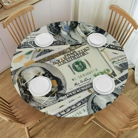 

Patifu Benjamin Franklin Round Table Cover Stain Resistant Washable Indoor Outdoor Tablecloth Kitchen Dining Wedding Parties 100% Polyester Outdoor Fitted Waterproof 54 -58