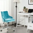 thumbnail image 3 of Gymax Velvet Office Chair Upholstered Swivel Computer Task Chair Turquoise, 3 of 10