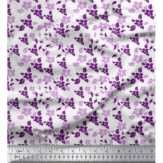 Soimoi polyester Crepe Fabric Leaves & Flower Floral Print Fabric by Yard 42 Inch Wide