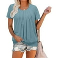 thumbnail image 2 of Gbsyewxs Womens Tops Crew Neck Short Sleeve Ruffle Solid Color Loose Summer T Shirts For Women Light Blue, 2 of 7