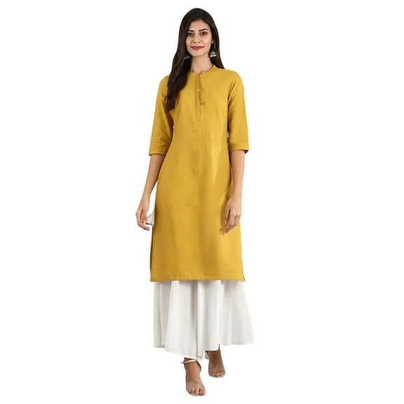 Round Neck Solid Kurta - Ceylon Yellow-Large