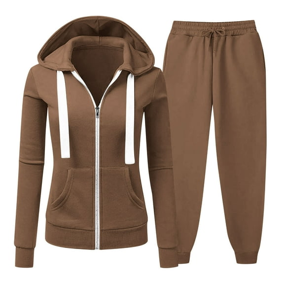 Wowcloth Women's Casual Zip-up Hoodie and Sweatpants Set - Comfortable Two-Piece Sportswear