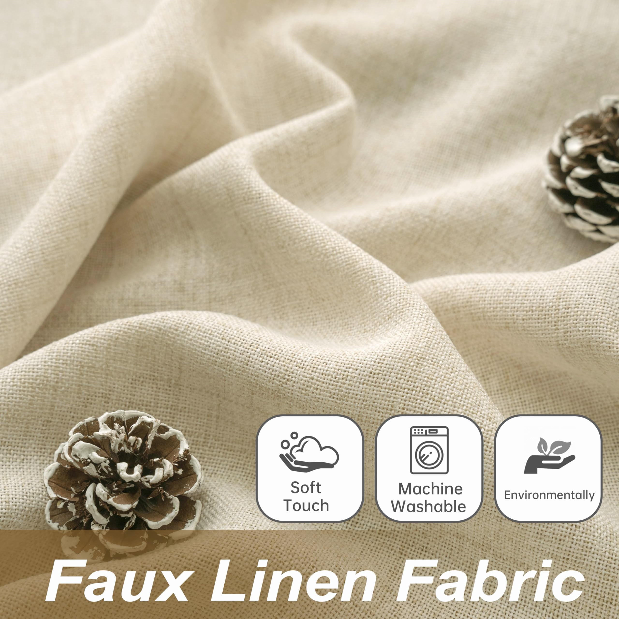 DriftAway Beige Linen Curtains 63 Inches Long for Living Room Thick Semi Sheer 2 Panels Farmhouse 3 Inch Rod Pocket Back Tab Boho Rustic Light Filtering Window Drapes for Bedroom Privacy Assured