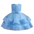 thumbnail image 1 of HXWCHs Robe Imprimée avec Appliqué de Perles Scintillantes et de Sequins, Robe de Fête/concours pour Filles, Robe d'Été pour Bleu 4-5 Ans, 1 of 7