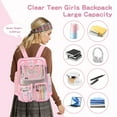 thumbnail image 2 of SANMADROLA Clear Backpack Heavy Duty Transparent Bookbag Teen Girlish Cute Bag Large Capacity See Through Backpacks Stadium Approved Daypack for Middle School College Sport/Travel, Pink Butterfly, 2 of 8