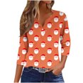 thumbnail image 2 of Puntoco Blusa informal de cuello redondo con mangas 3/4 cortas y estampado a la moda para mujer, 2 of 5