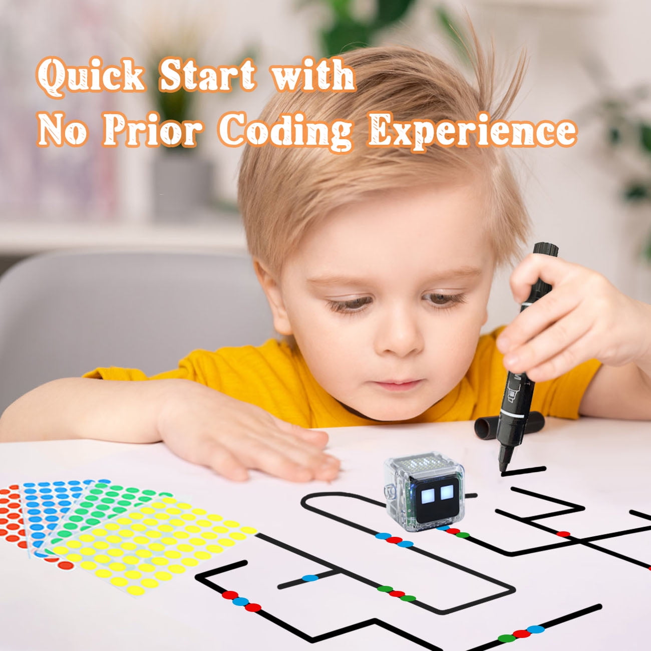 Kahopy Interactive Coding Robot for Kids Ages 3+, Rechargeable STEM Toy with Color Markers, Charging Cable, and Color-Coded Stickers