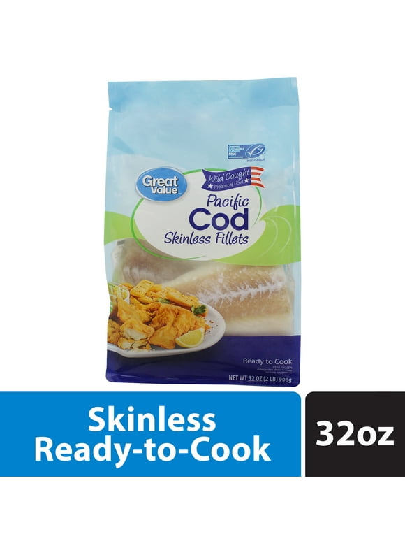 Great Value Frozen Wild Caught Pacific Cod Fillets, 2 lb
