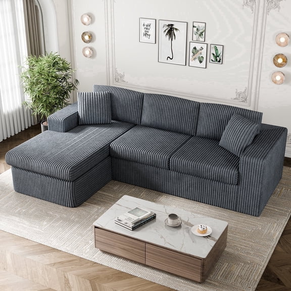 Walsunny Modular Sectional Sofa Couch with Chaise, No Assembly Foam Couch, Deep Seat Sofa, Convertible L Shaped Cloud Couch for Living Room, Dark Gray