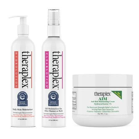 Theraplex - Anti-Itch Moisturizing Cream (3 oz), Clearlotion Spray (8 oz), and Hydrolotion (8 oz) - Approved by National Eczema Association Seal, your Day and Night Skin Solution