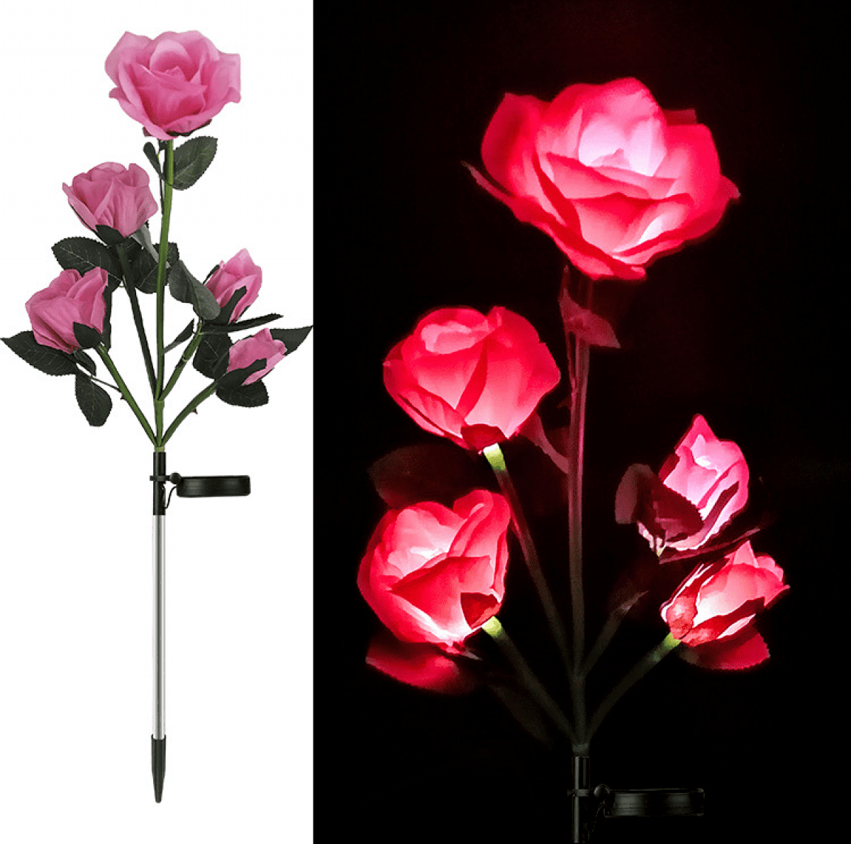 JUSTUP Solar Flowers Roses Lights Outdoor Garden Decorative with Stakes Decor, for Garden Yard