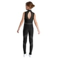 thumbnail image 2 of Jowowha Kids Girls Dance Unitards Rhinestones Mesh Splice Full Body Skating Jumpsuit Sleeveless Black 12, 2 of 7