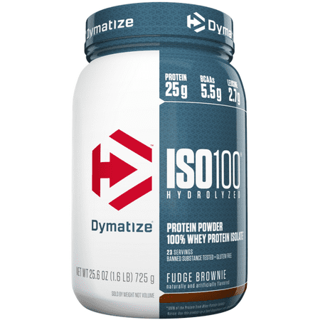 Dymatize ISO 100 Hydrolyzed 100% Whey Protein Isolate Powder, Fudge Brownie, 25g Protein/Serving, 1.6