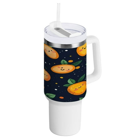 

40 Oz Car Handle Water Bottle 10.8x3.85 Inch Handle And Straw Travel Water Bottle Reusable Stainless Steel Water Bottle Cartoon Cute Mango