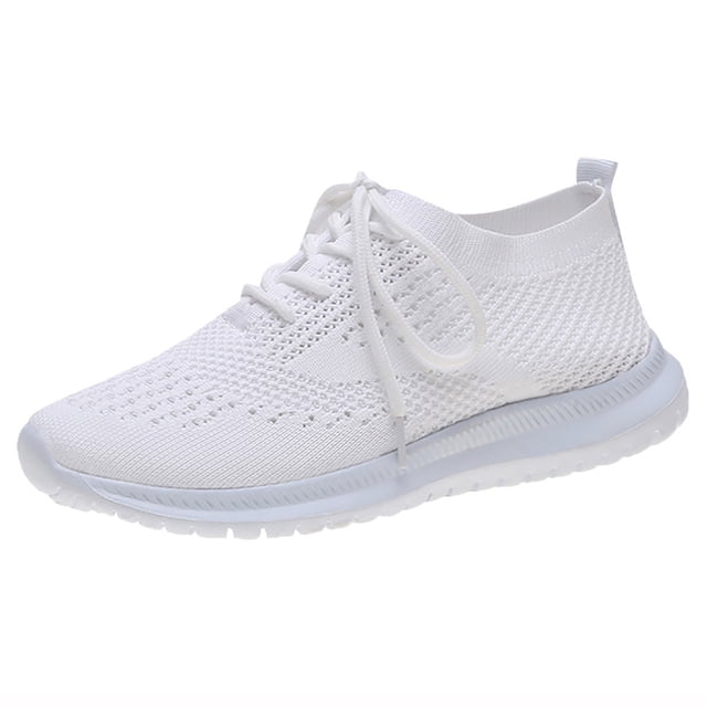 DXOUPM Chaussures de Course pour Femmes Dames Décontractées Tricotées Respirantes à Lacets Espadrilles Chaussures de Sport