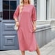 thumbnail image 5 of mfyjkho Vestidos midi para mujer, Vestido de cuello redondo con bolsillos y mangas cortas estampadas para mujer Vestidos de otoño m, 5 of 7