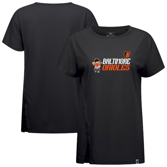 Women's-Levelwear Black Baltimore Orioles Influx 8-Bit Baseball T-Shirt