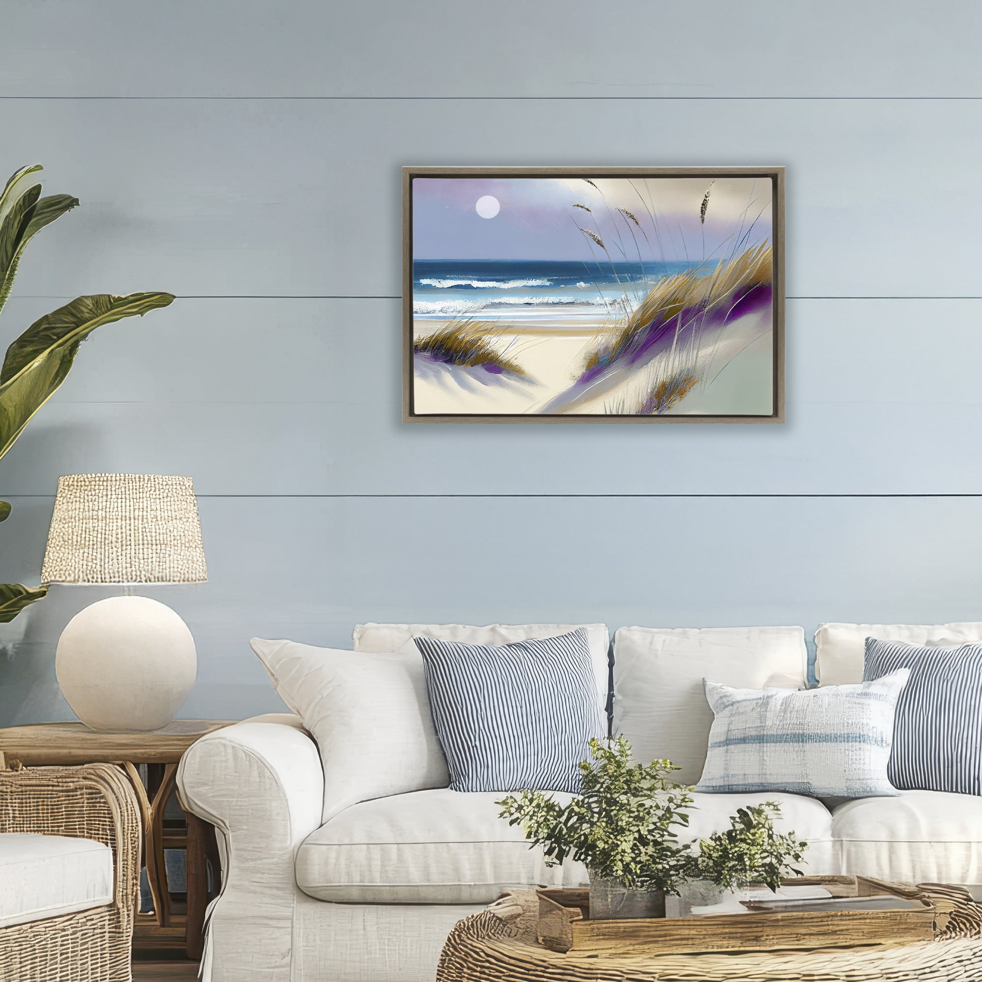 Beach Dunes Serenity Brown Framed Floater Canvas Wall Art, design by Sasha