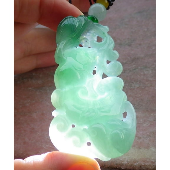 Certified Green Burma Natural A Jade jadeite Pendant Phoenix Bird Lotus Flower Ruyi Necklace 656052 TN