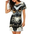 thumbnail image 2 of Yiaed Whimsical Owl On Branch Print Women's Loose-Fit Short Sleeve Nightgown, Soft and Comfortable Sleep Dress for Relaxation and Sleepwear, 2 of 6