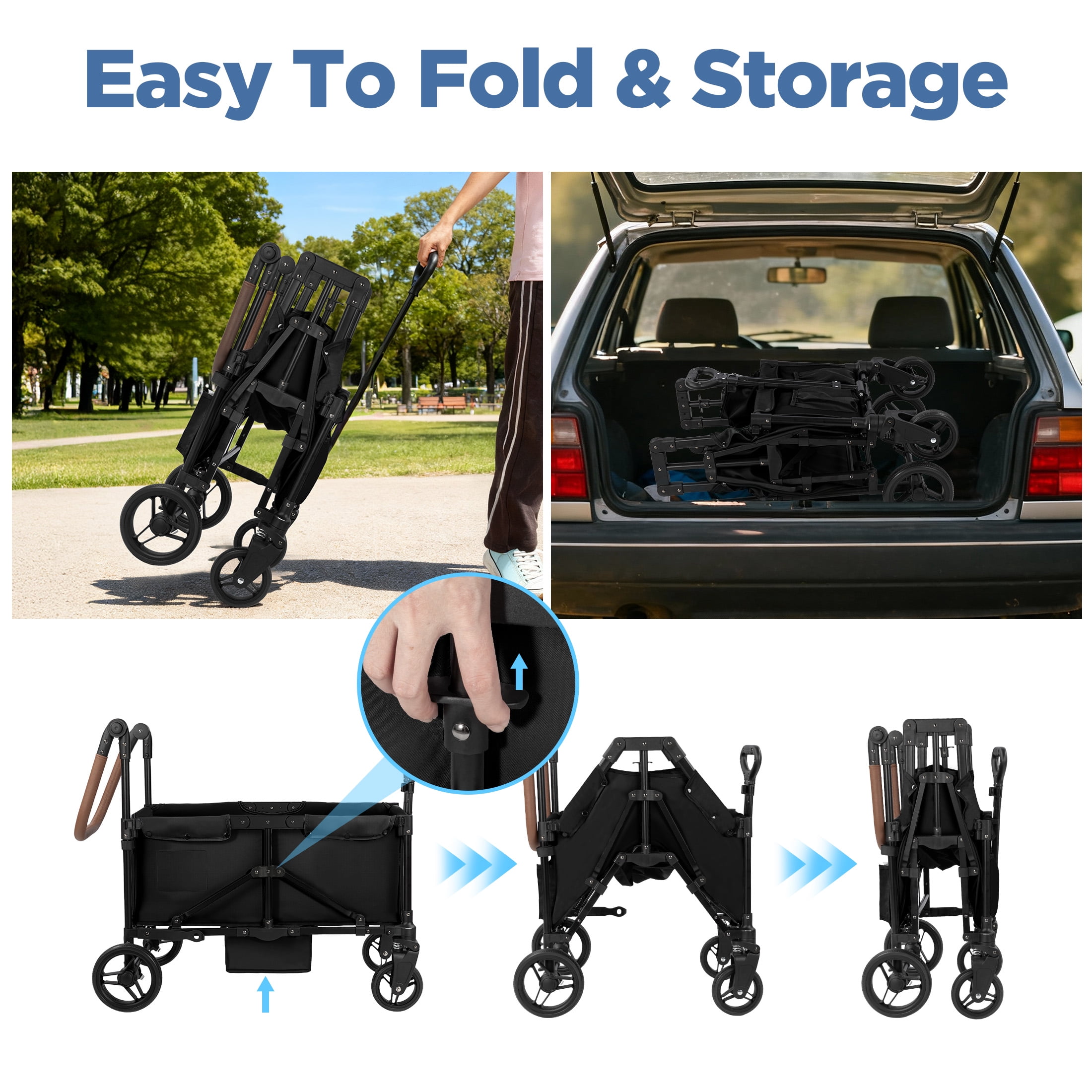Tripland Wagon Stroller for Kids, 2-Seater Outdoor Baby Stroller with Canopy,Pull & Push Handle,Black