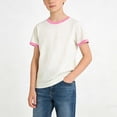 thumbnail image 4 of Nwiuh T-Shirts Basiques Unis pour Filles 1-15 Ans T-Shirts d'Été à Col Rond à Manches Courtes pour Enfants (Rose, 11-12 Ans), 4 of 5