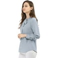 thumbnail image 4 of INSPIRE CHIC Camisa Casual Con Botones Manga Larga Corbata De Lazo Para Mujer Azul claro XS, 4 of 6