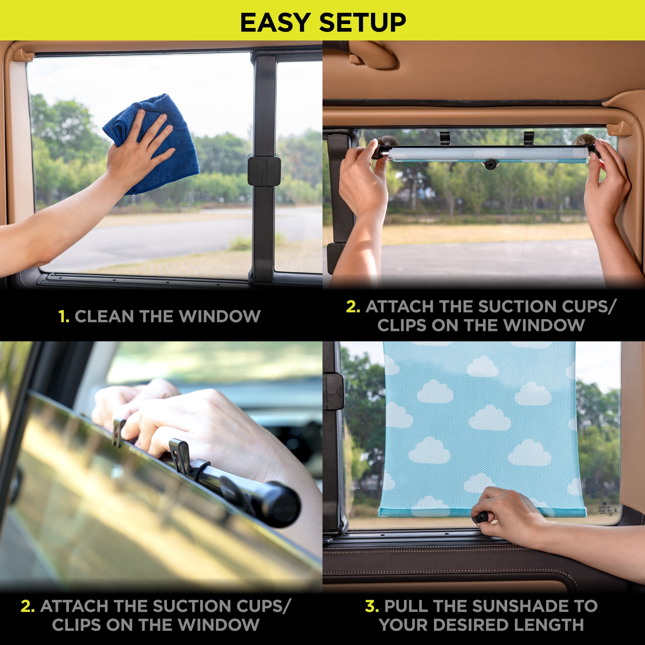 (2 pack) Auto Drive 1 Count Blue Retractable Cloud Roller Windshield Visor Sun Shade Product, Size 14" x 19"