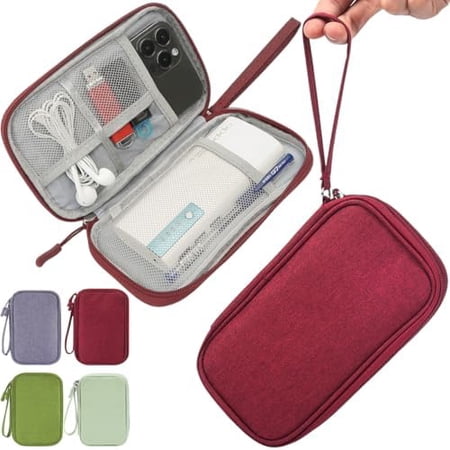 Electronic Cord Organizer Travel Case Electronic Organizer Pouch Bag Cable Organizer bag Pouch Electronic Accessories Case for Cable Cord Charger Phone Power Bank Earphone (Wine Red)