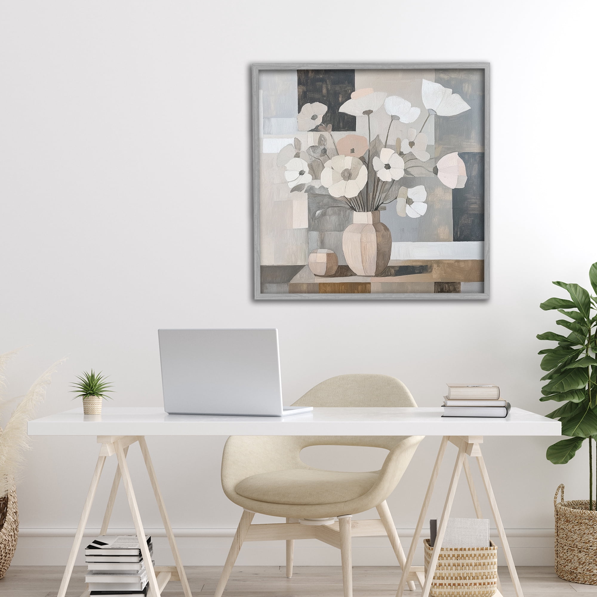 Stupell Industries Muted Pastel Poppies in Cubism Gray Framed Giclee Art, design by Heidi Kuntz
