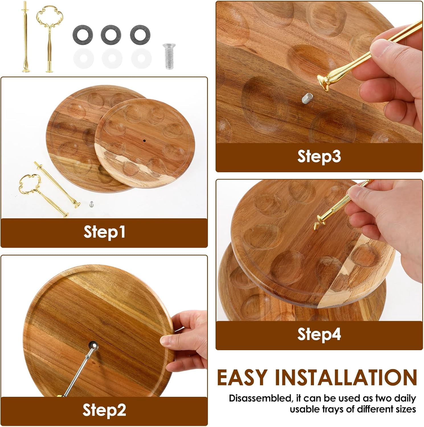 Two-layer wooden deviled egg tray with 21 holes, reversible serving tray rack, Thanksgiving and Christmas platter board