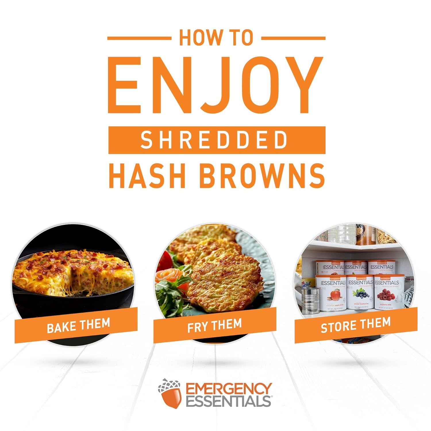 Emergency Essentials® Freeze-Dried Hash Browns – #10 Can, Long Shelf Life Breakfast Potatoes, 36 Servings, Lightweight & Shelf-Stable