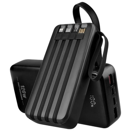 20000mAh Portable Charger Power Banks for iPhone Cell Phones with Built in Cables,HopePow LED Power Display Charging Banks Compatible with iPhone 16 Plus/Pro Max/15//14 Series,Samsung,Android(Black)