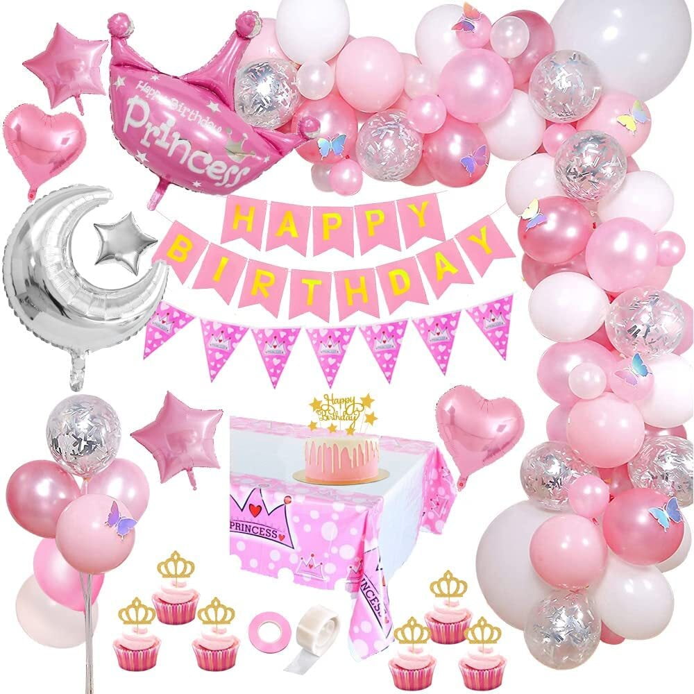 SPECOOL Pink Theme Party Supplies Birthday for Happy Birthday Banner, Cake Toppers, Princess Crown Foil Balloon for Pink Party Supplies Girls Princess Party Decorations - Walmart.com