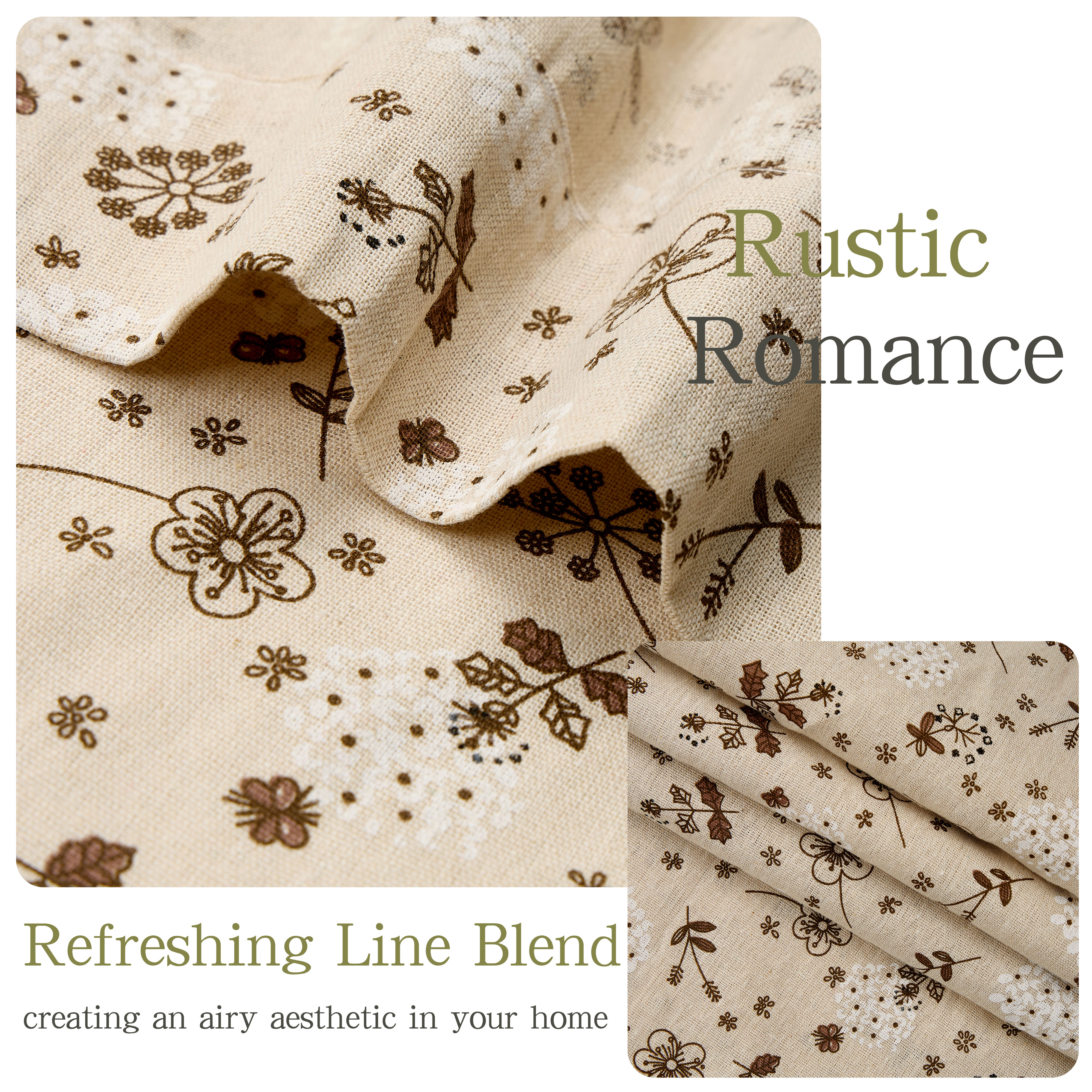 Lfeey Floral Print Linen Blend Curtains, with Tassels Semi-Transparent Rod Pocket Design for Room, 42x63 inch, 2 Panels