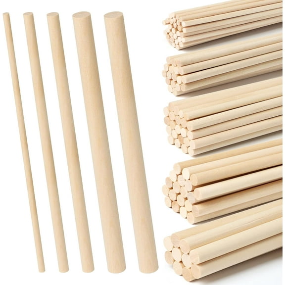 100 Pieces Wooden Dowel Rods Assorted Sizes Wooden Dowels 1/8, 3/16, 1/4, 5/16, 3/8 x 6 Inch Wood Craft Dowel Rods for Crafts and DIY