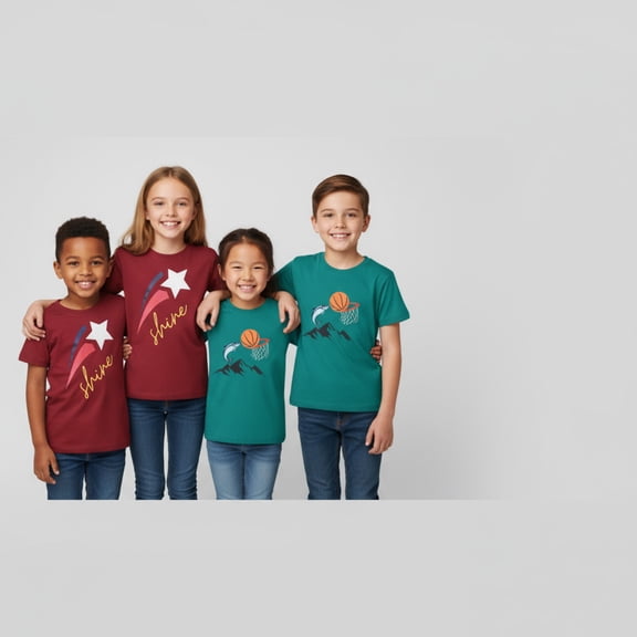 My Bow Boys Sports, Patriotic Cotton T Shirt, Dark Cyan and Dark Red, Short Sleeve, Ages 4-14 Years