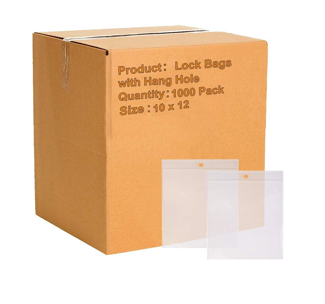 Pack of 1000 Zip Lock Bags with Hang Hole 10 x 12. Clear Polyethylene Bags 10x12. FDA, USDA