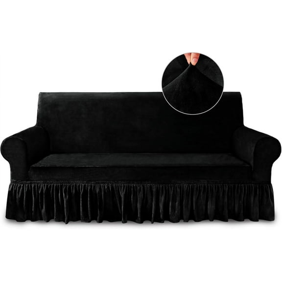 Sofa Cover Super Soft 1-Piece Black Sofa Slipcover for Sofas Stretch Universal Spandex Couch Covers for Living Room Easy Fit Washable Furniture Sofa Protector with Skirt