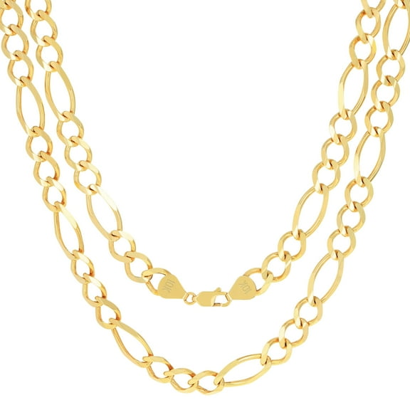 Nuragold 10k Real Yellow Gold Solid Figaro Link 9.5mm Thick Chain Necklace (18"-30") Italian Jewelry for Men