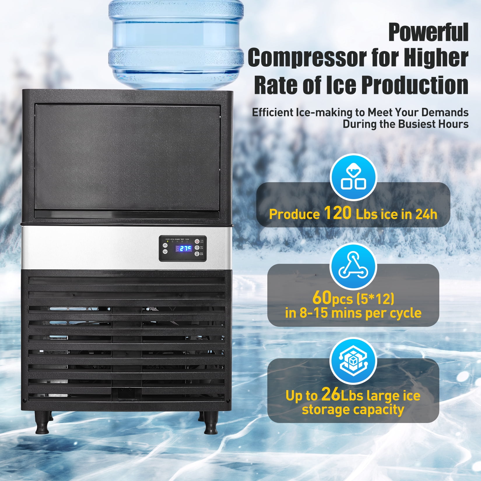 Commercial Ice Maker Machine 110LBS/24h 176LBS/24h 440LBS/24h, Freestanding Countertop Ice Makers for Home Bar Restaurant Café
