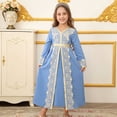 thumbnail image 6 of Staki Eid Dress Kids Girls Ramadan Muslim Lace Trim Maxi Dress with Belt Prayer Arabic Kaftan Dubai Islamic Eid Dresses 6Y 7Y 8Y Blue,12-13 Years, 6 of 8