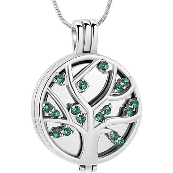 Tree of Life Cremation Urn Necklace for Ashes - Hollow Keepsake Pendant Necklace Ashes Holder with Crystal Memorial Cremation Jewelry