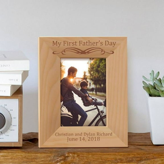 My First Father's Day Personalized Wooden Picture Frame 3 1/2" x 5" Brown (Vertical)