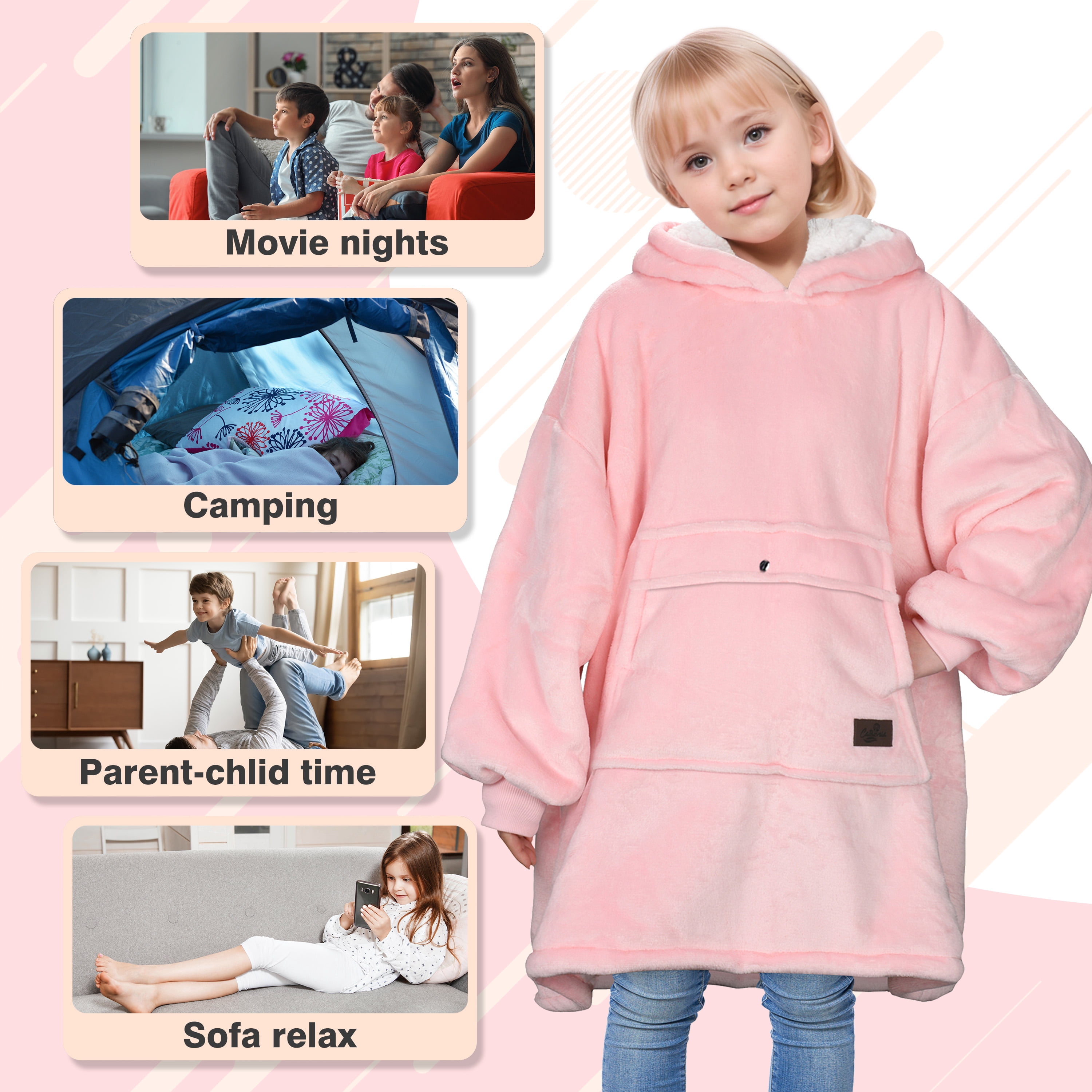 Catalonia Blanket Hoodie for Kids, Oversized Purple Wearable Fleece Sweatshirt Pullover for 7-16 yr Teens Youth, Kids Gift Idea