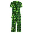 thumbnail image 4 of Dazajoo St Patrick's Day Outfits Women Irish Lucky Clover Short Sleeve Round Neck Button Pullover and Comfy Elastic Capris 2025 Festival Lightweight Loose Sleepwear,Multicolor,S, 4 of 4